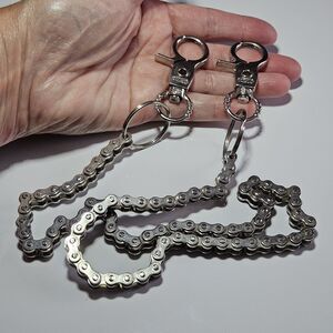 26" Bike Chain Clip Keychain Metal Bicycle Chain Links Silvertone Bikers Keyring